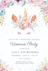 Floral unicorn - Birthday Invitation